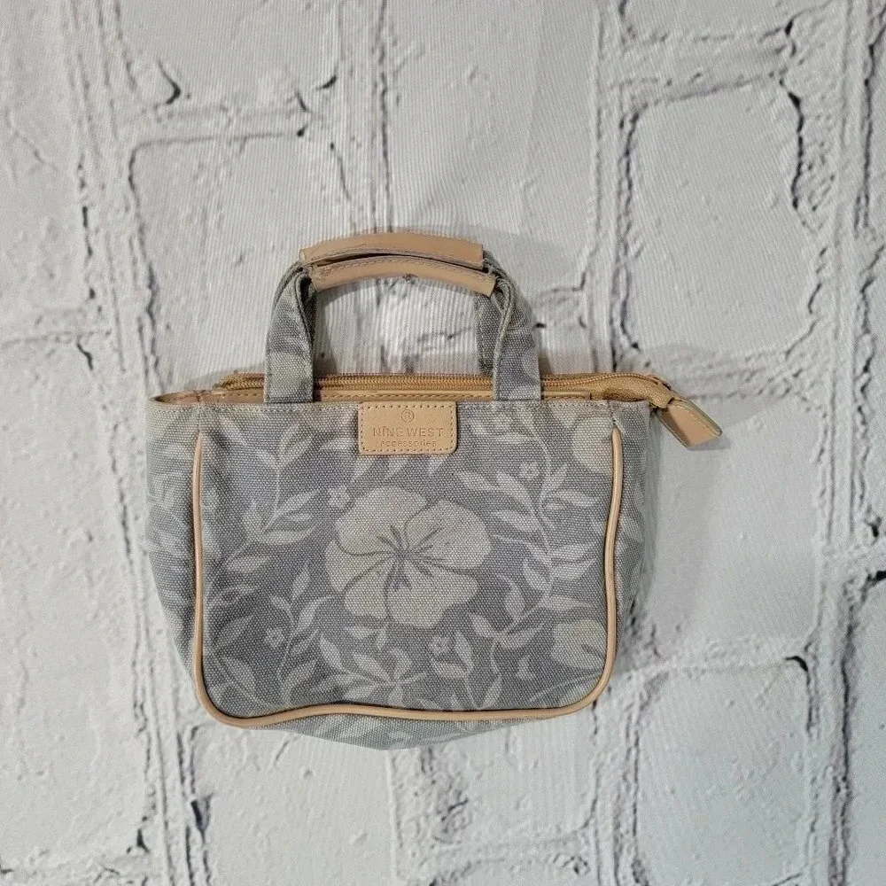 Nine WEST Mini Tropical Floral Cosmetic Carry Case Makeup Bag Zip Close Small OS
